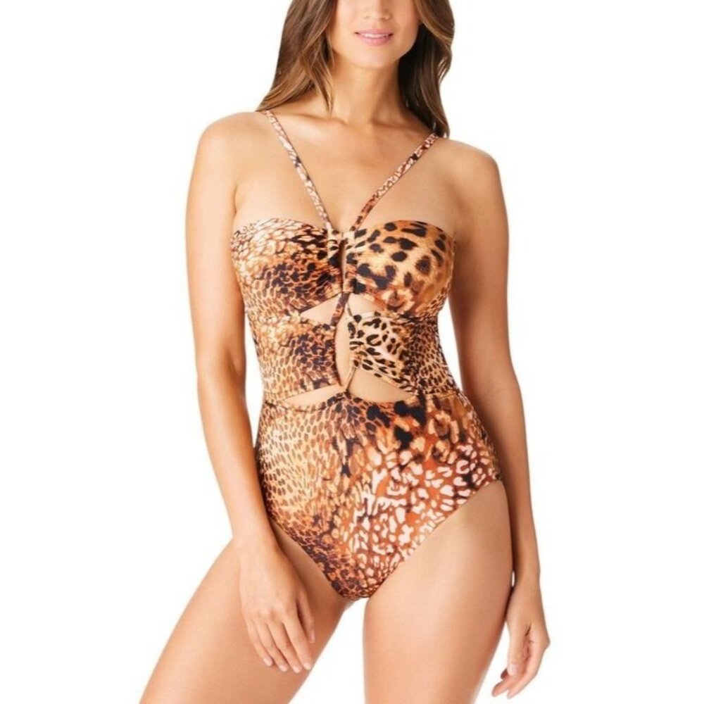 Bar III L Keyhole Glam Cheetah One-piece Swimsuit Push-up Bra Cutout Swimwear